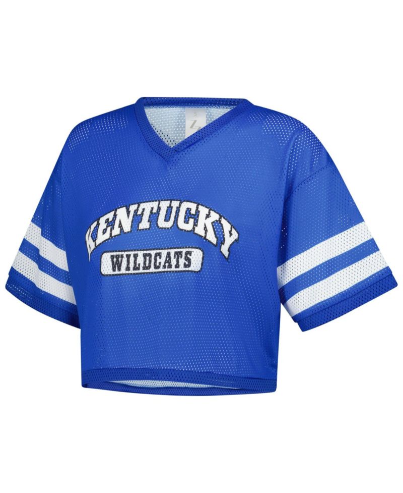 Women's Royal Kentucky Wildcats V-Neck Mesh Cropped T-Shirt