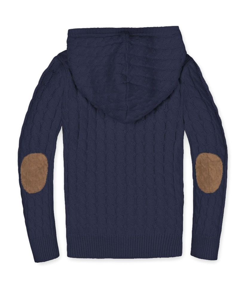 Little Boys (5-7) Organic Full Zip Hooded Sweater with Elbow Patches