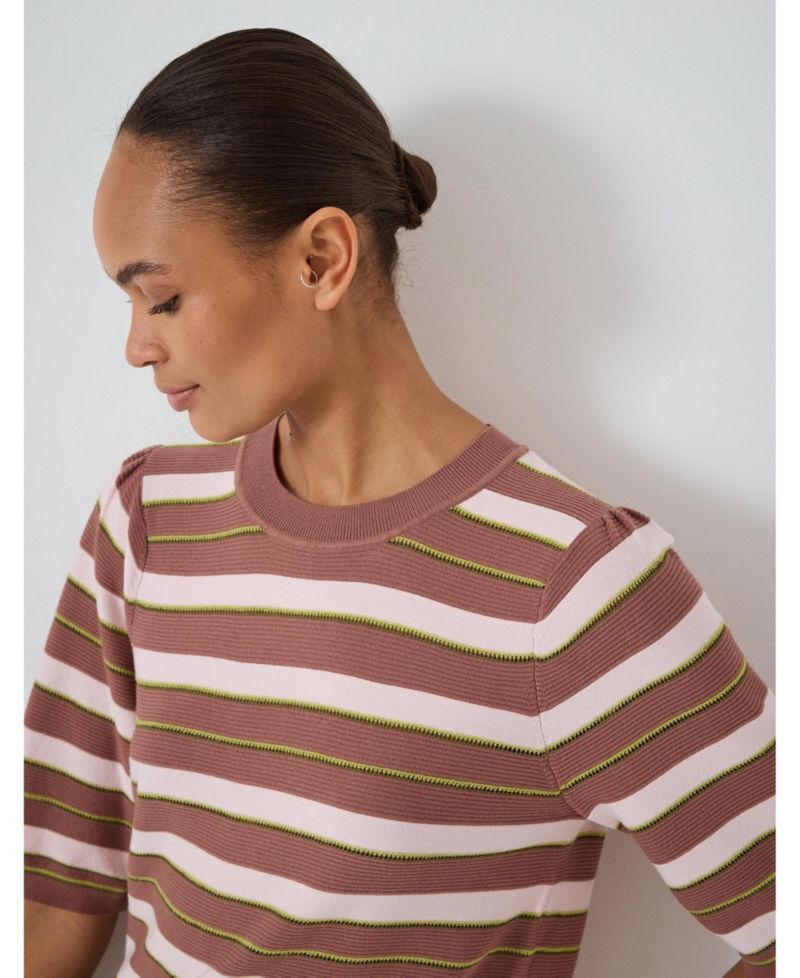 Women's Gathered Shoulder Stripe T-Shirt