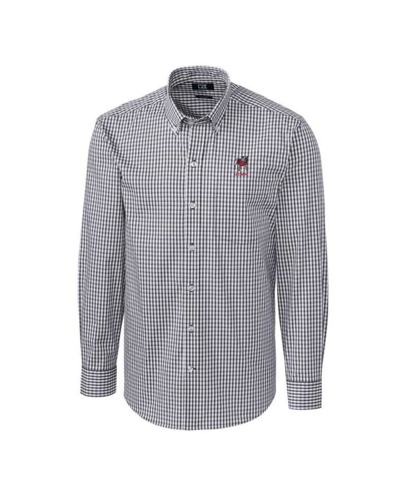 Men's Charcoal Georgia Bulldogs Alumni Logo Easy Care Stretch Gingham Dress Shirt