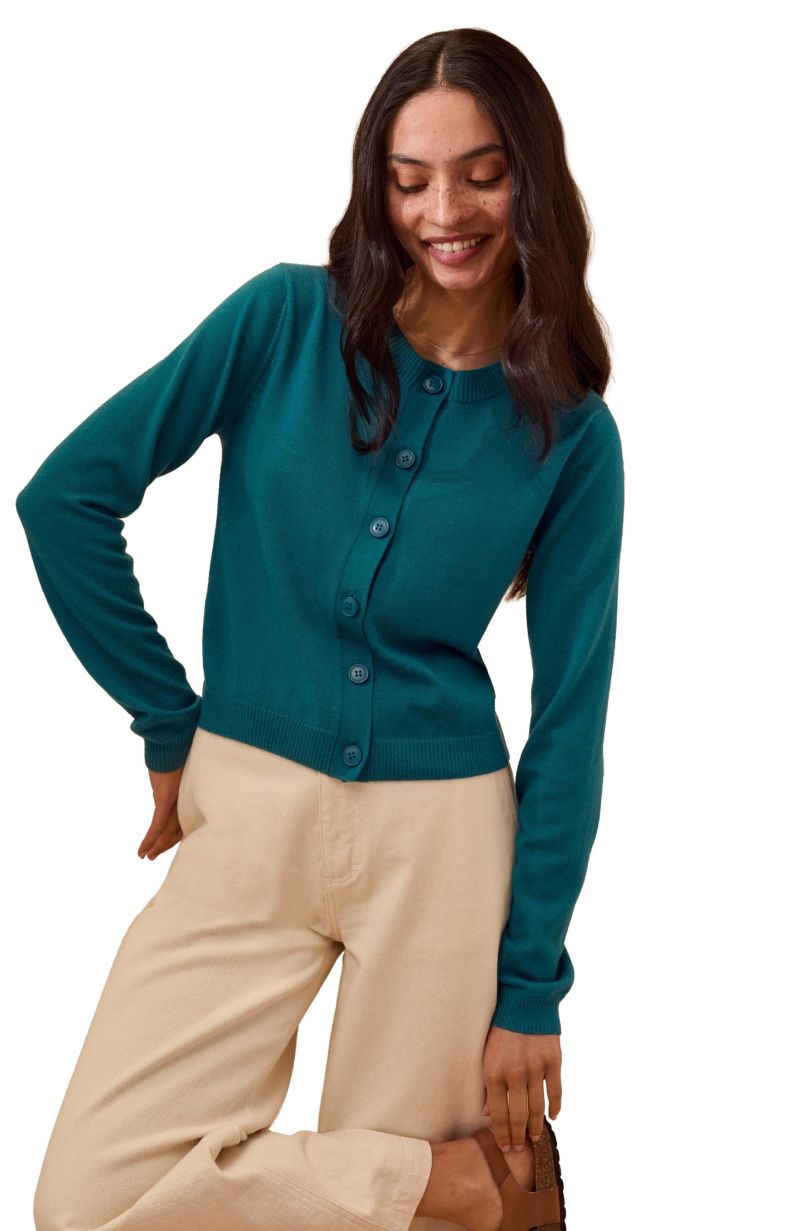 Women's Fine Knit Merino Crew Neck Cardigan