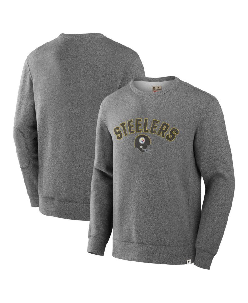 Men's Heather Gray Pittsburgh Steelers Loop Terry Pullover Sweatshirt