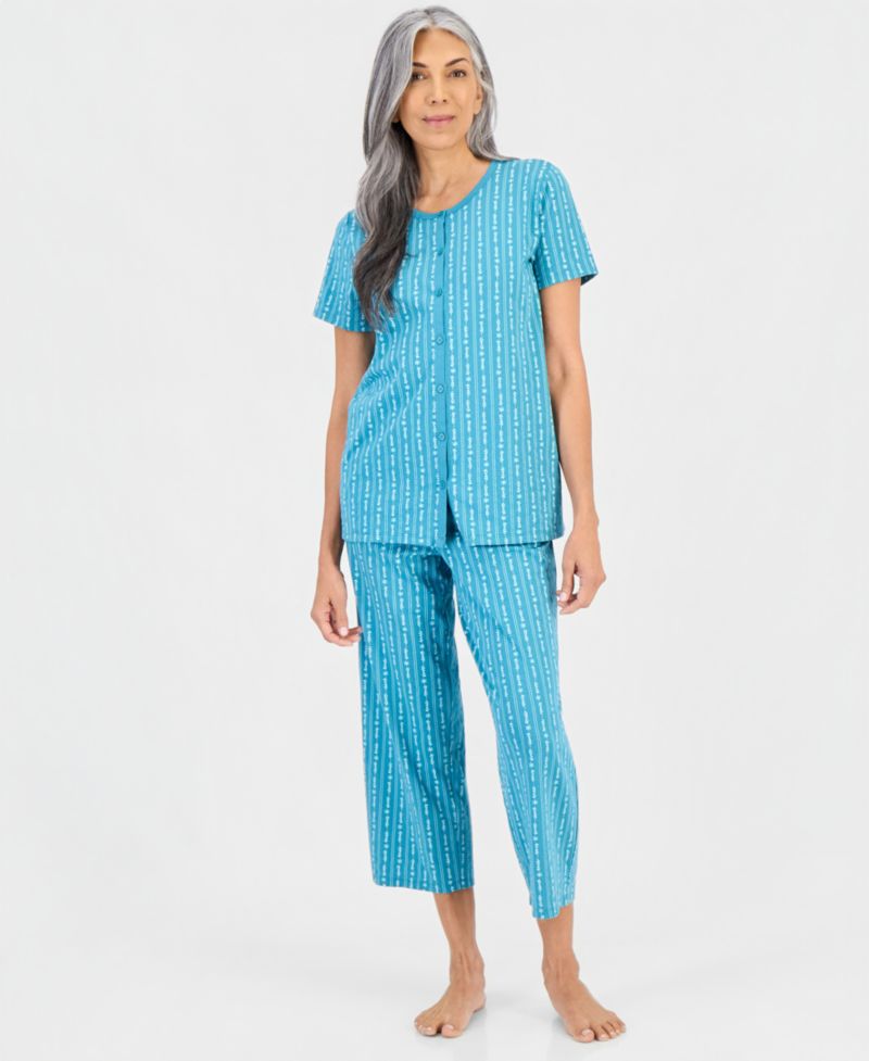 Women's 2-Piece Cotton Printed Cropped Pajama set