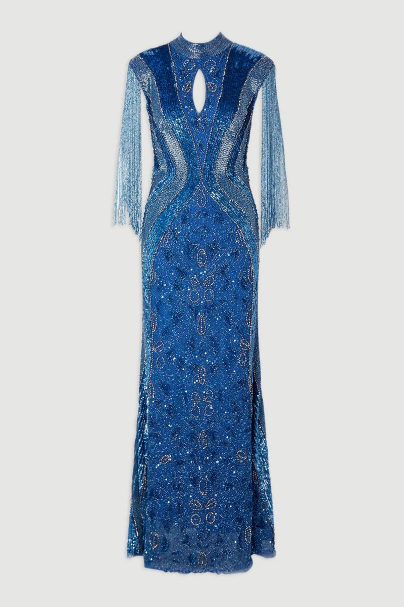 Women's Tassel Sleeve High Neck Maxi Dress