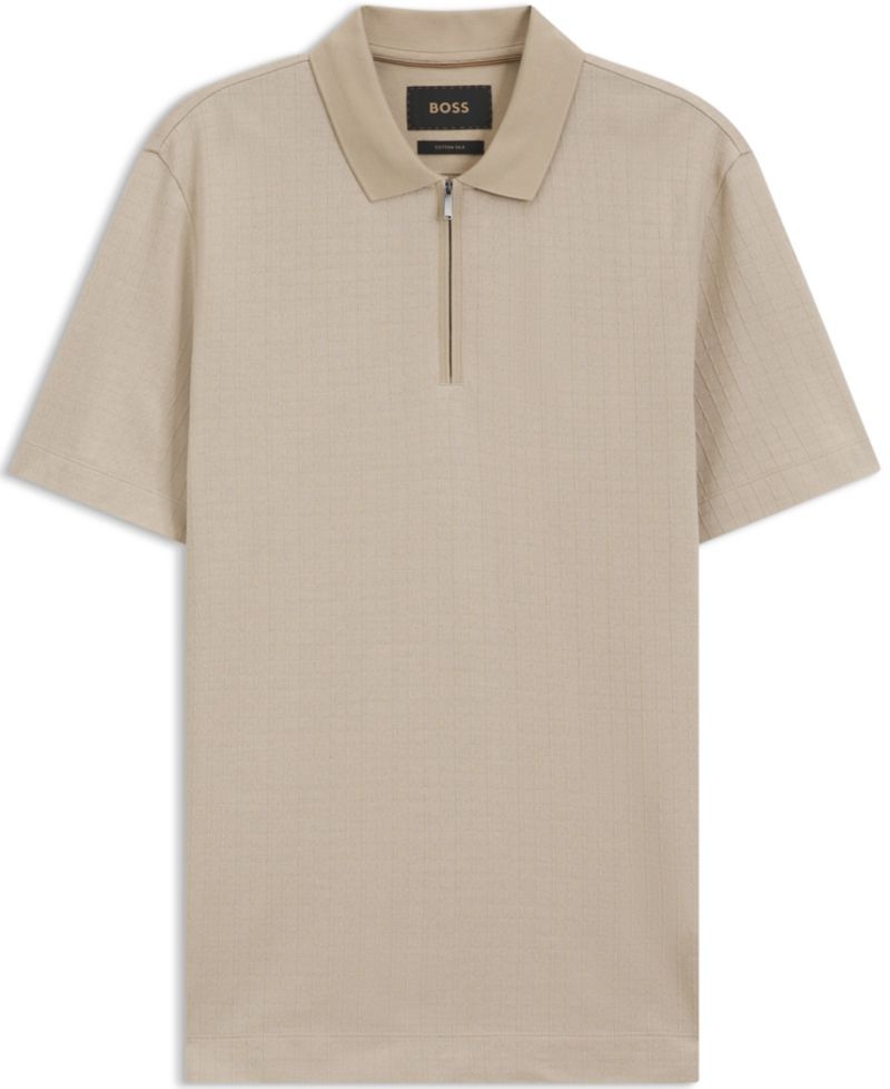 BOSS by Men's Cotton-Silk Blend Zip-Neck Polo Shirt