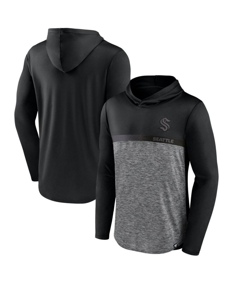 Men's Black/Heather Charcoal Seattle Kraken Iconic Defender Pullover Hoodie