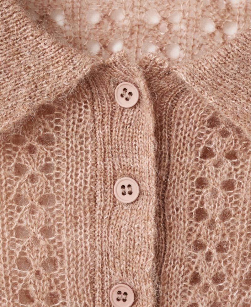 Women's Openwork Knitted Polo-Neck Sweater