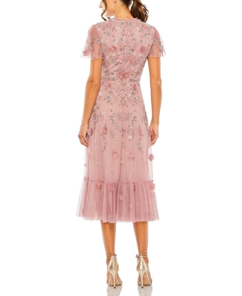 Women's Embellished High Neck Cap Sleeve A Line Dress