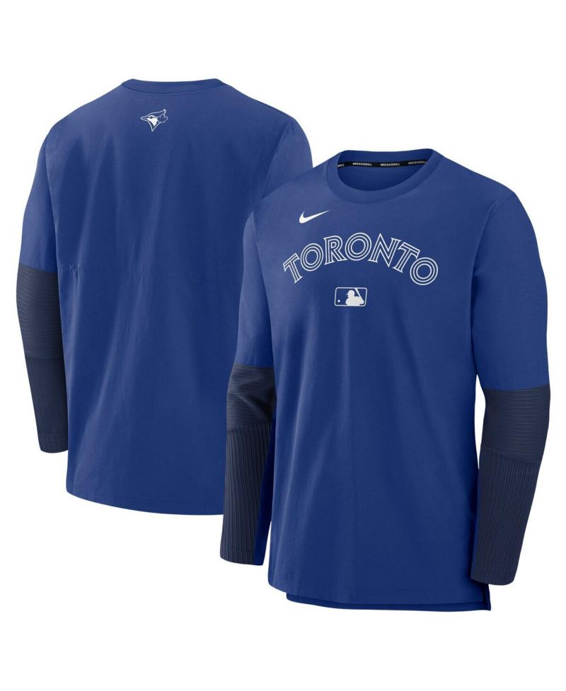 Men's Royal/Navy Toronto Blue Jays Authentic Collection Lightweight Player Tri-Blend Performance Pullover Sweatshirt