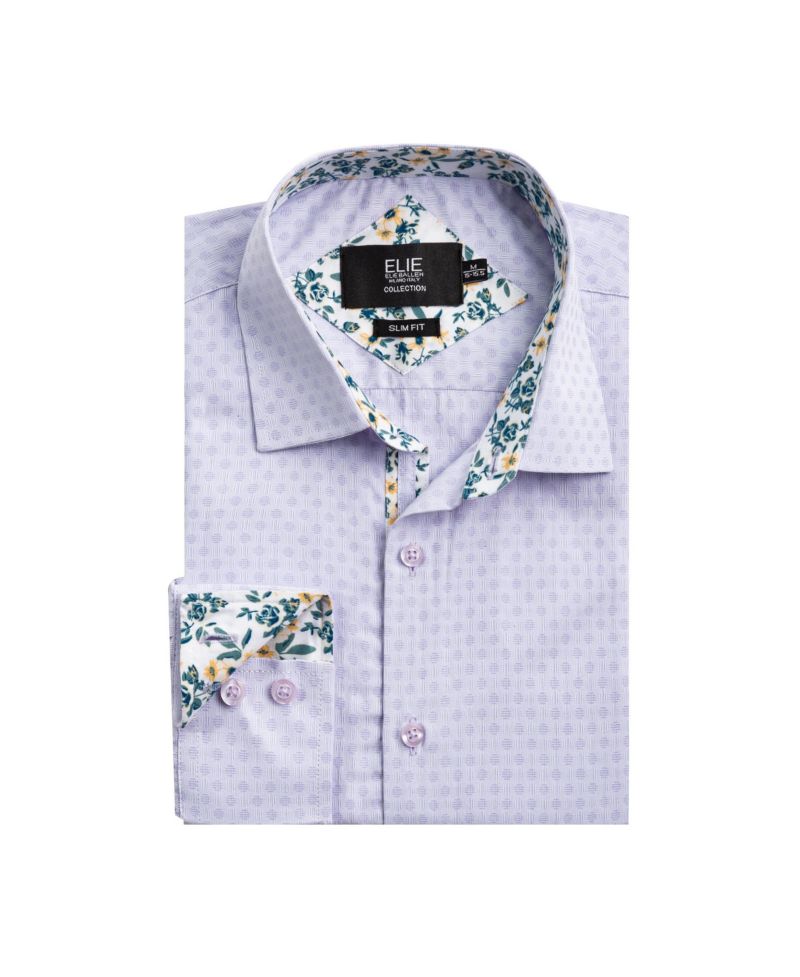 Big Boys Lavender Slim Fit Jacquard Dot Shirt