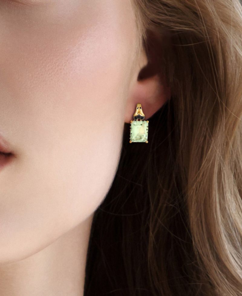 Green Quartz (6-3/8 ct. t.w.) & Black Sapphire (3/8 ct. t.w.) Halo Stud Earrings in Gold-Plated Sterling Silver