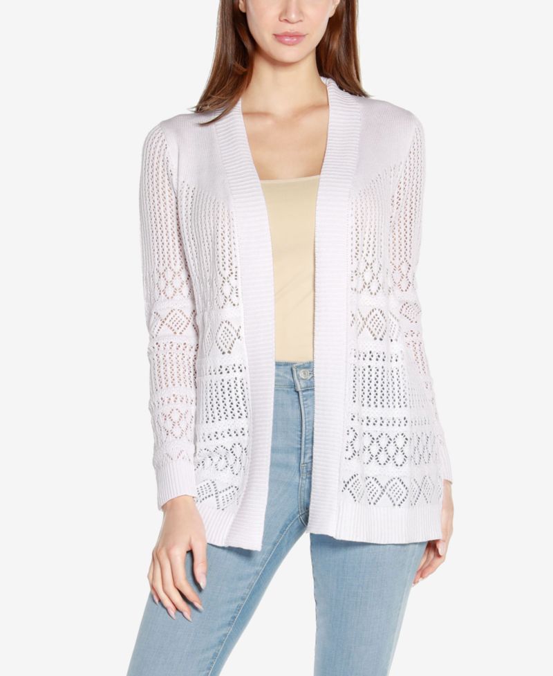 Plus Size Pointelle Open Cardigan Sweater