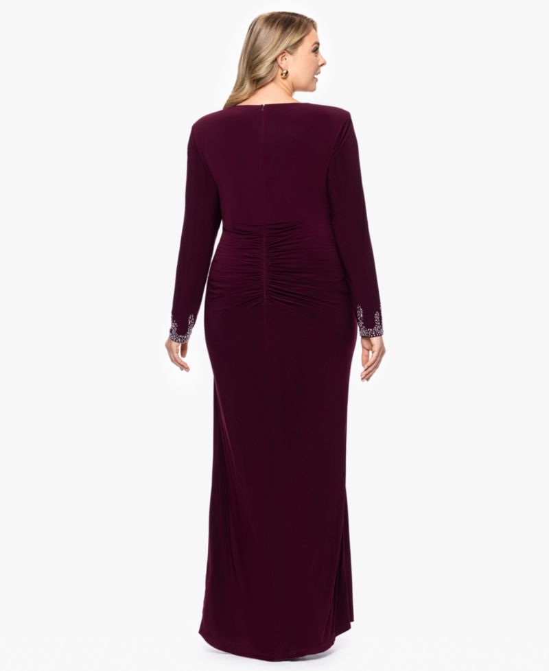 Plus Long Sleeve Beaded Cuff Dress
