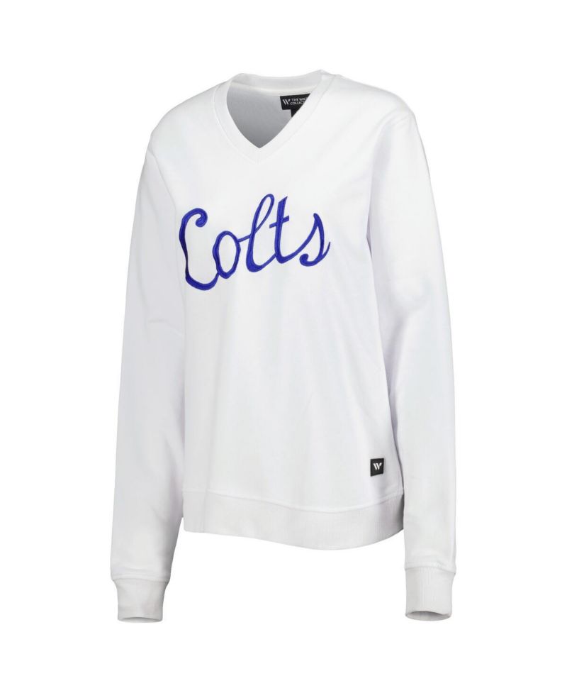 Women's White Indianapolis Colts Cheer V-Neck Fleece Pullover Sweatshirt