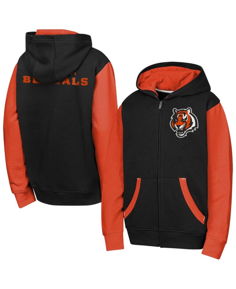 Big Boys and Girls Black Cincinnati Bengals Stadium Color block Full-Zip Hoodie