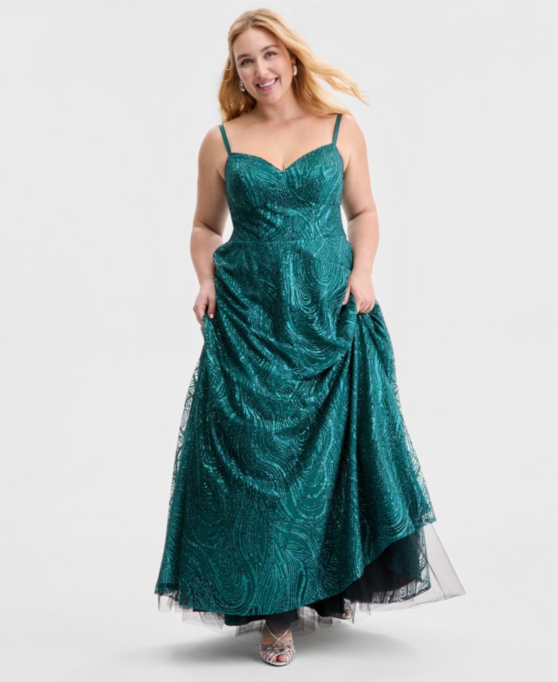 Trendy Plus Size Sequin Glitter Ball Gown, Created for Macy's