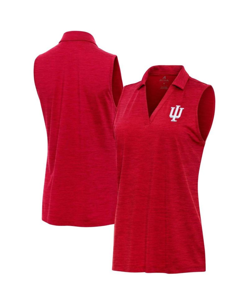 Women's Heather Crimson Indiana Hoosiers Layout Sleeveless V-Neck Polo Shirt