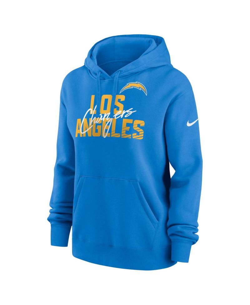 Women's Powder Blue Los Angeles Chargers Wordmark Club Fleece Pullover Hoodie