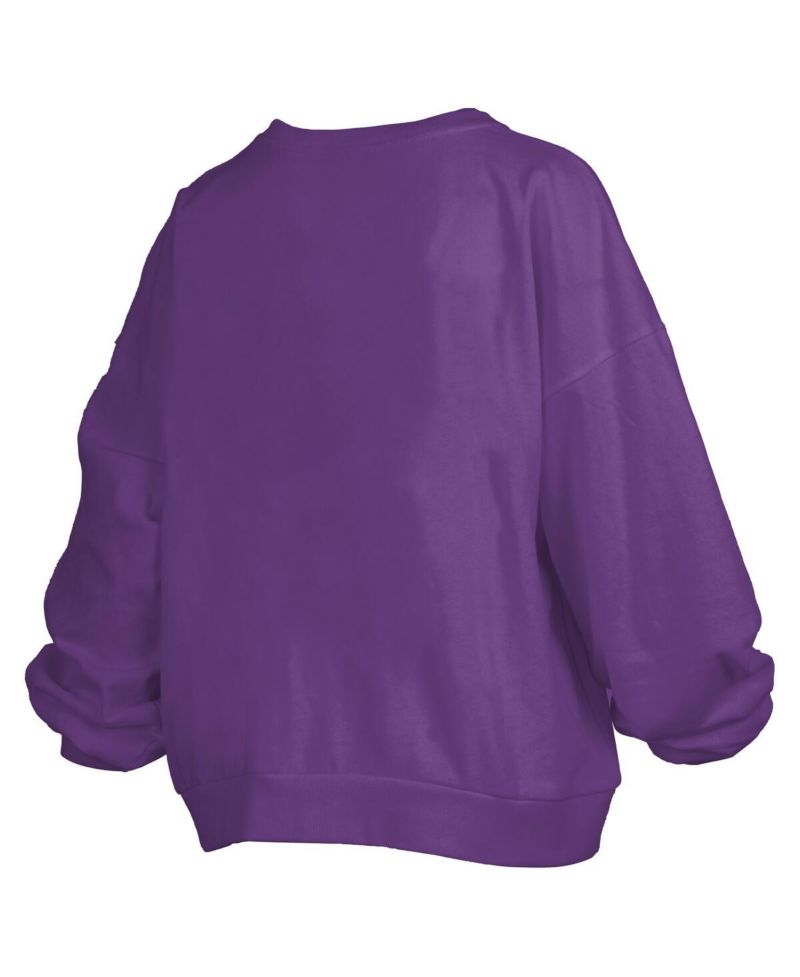 Women's Purple LSU Tigers Janise Arch Over Logo Waist Length Oversized Pullover Sweatshirt