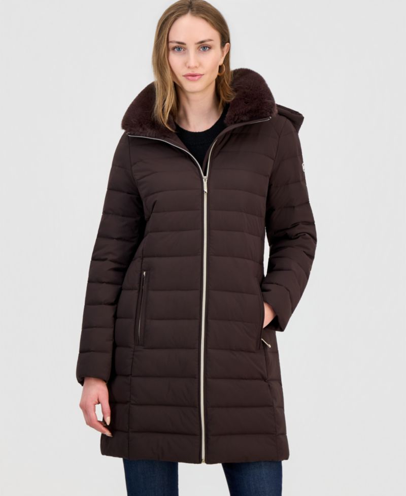 Women's Faux-Fur-Collar Hooded Packable Puffer Coat, Created for Macy's