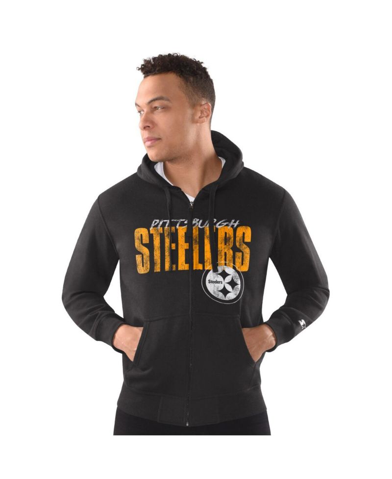 Men's Black Pittsburgh Steelers Distressed Classic Full-Zip Hoodie