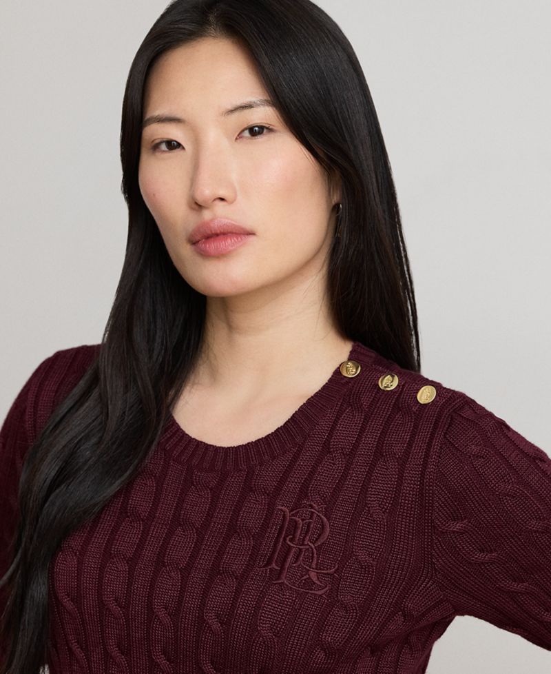 Petite Button-Trim Cable-Knit Sweater