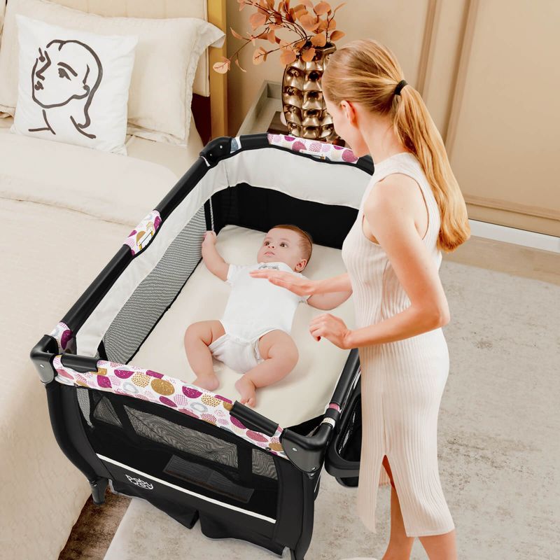 Pack Play Baby Diaper Changing Table 4 in 1 Foldable with Mattress