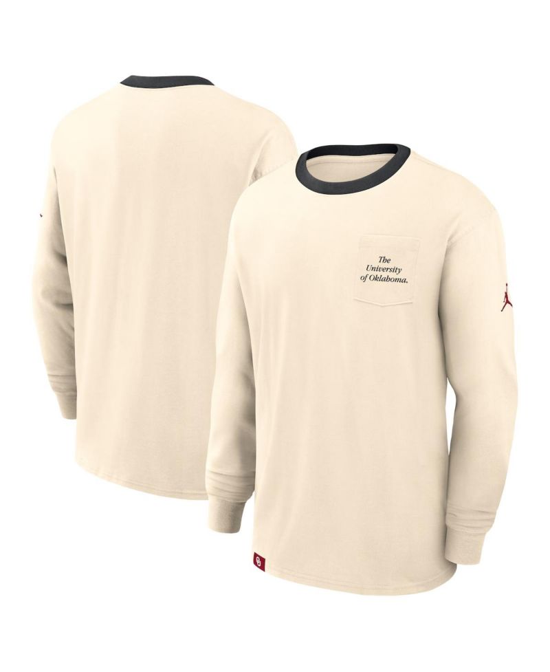 Men's Natural Oklahoma Sooners Athletic Prep Max90 Pocket Logo Long Sleeve T-Shirt