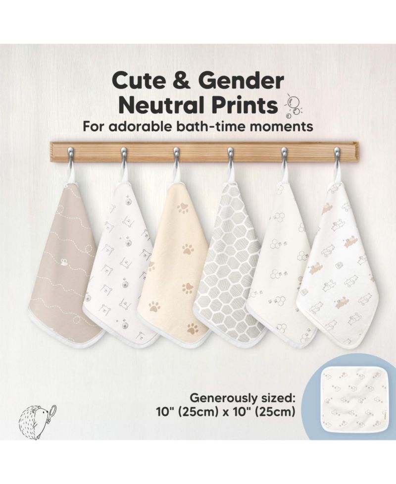 6-Pack Cami Baby Washcloths for Newborn, Cotton Face Wash Cloths for Babies, Soft & Absorbent Baby Bath Towels
