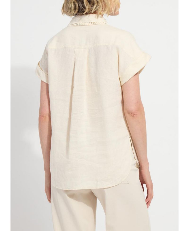 Women's Althea Embroidered Collar Short-Sleeve Linen Shirt