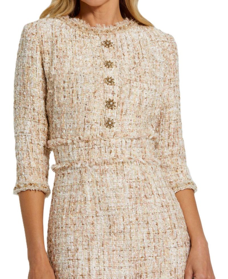 Women's 3/4 Sleeve Beaded Trim Patch Pocket Dress