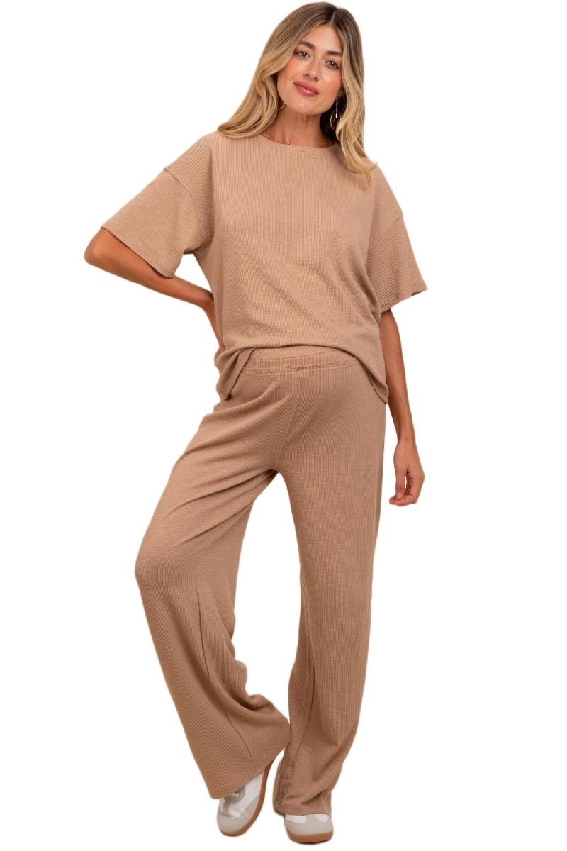Women's Textured Knit Oversized Tee And Pants Set