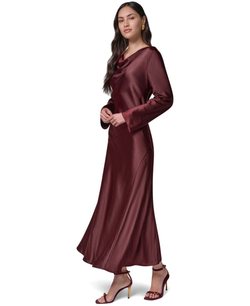 Women's Satin Cowl Neck A-Line Dress