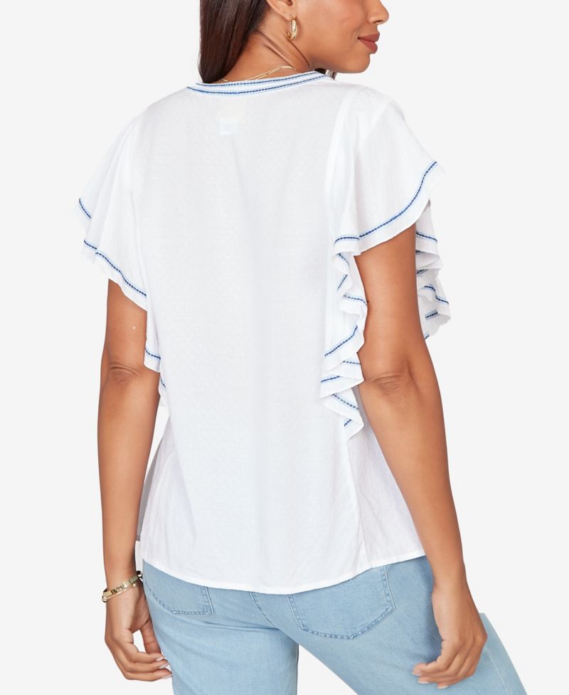 Petite Feather-light Embroidered Flutter-Sleeve T-Shirt