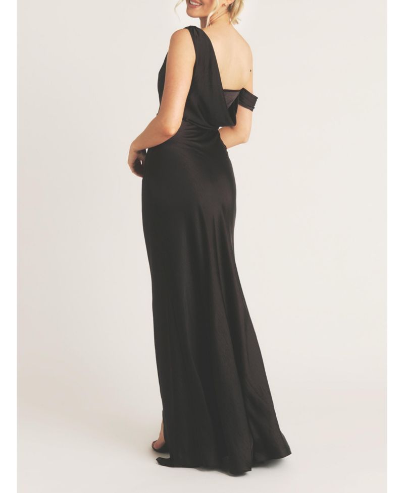 Women's Asymmetric Bardot Satin Bridesmaid Dress
