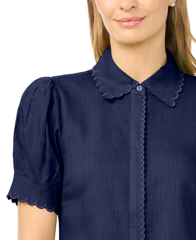 Women's Linen-Blend Short-Sleeve Collared Button-Up Shirt