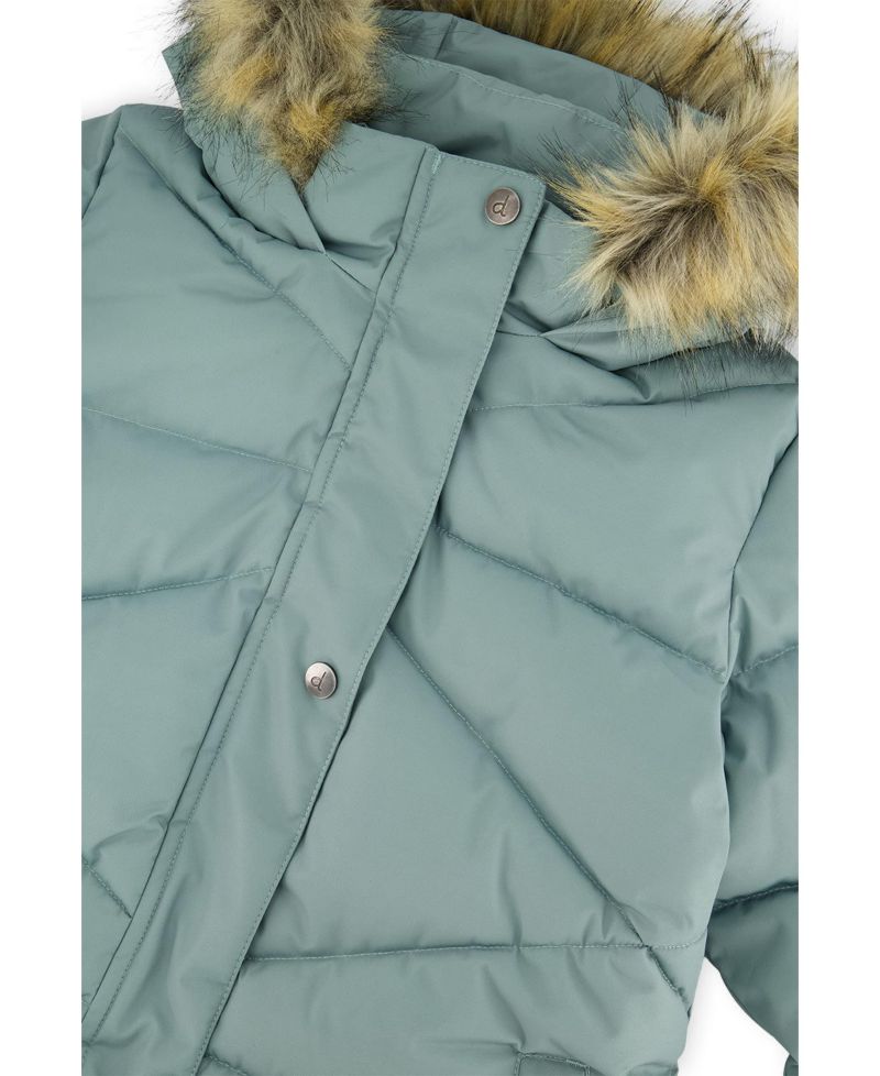 Little and Big Girl ( 6 to 14 ) Long Winter Puffer Coat Sage