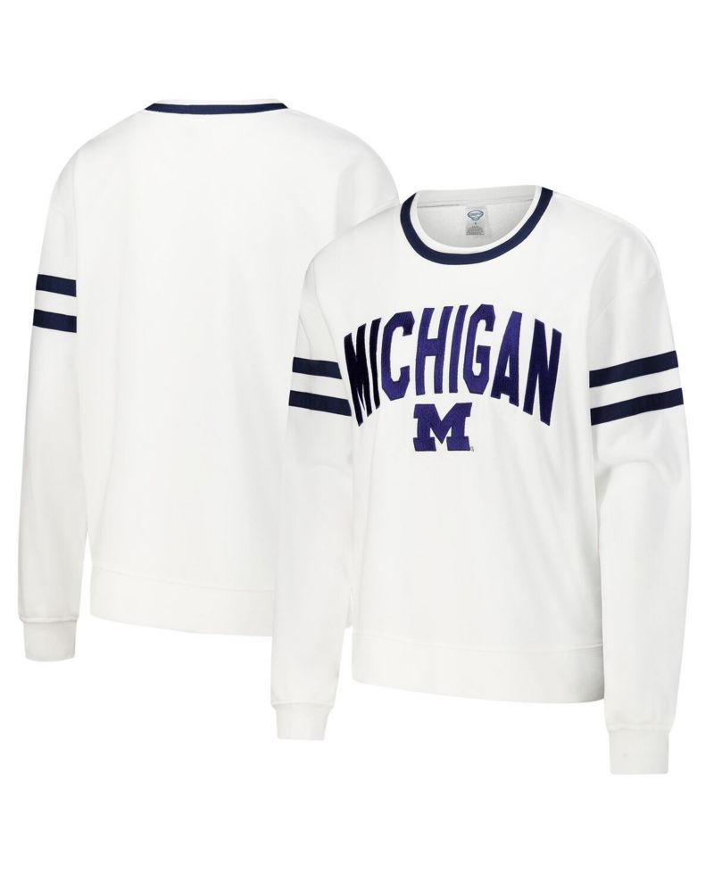 Women's White Michigan Wolverines Borough French Terry Arch Over Long Sleeve T-Shirt