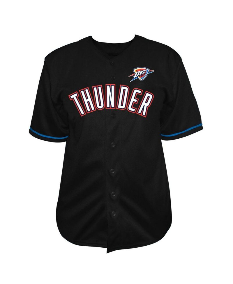Men's Black Oklahoma City Thunder Big & Tall Pop Full-Button Jersey
