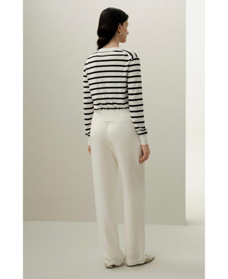 Women's Silk-Cotton Striped Knit Cardigan Set