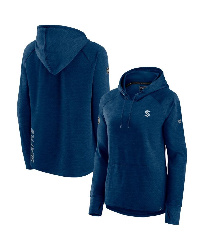 Women's Heather Deep Sea Blue Seattle Kraken Authentic Pro Pullover Hoodie