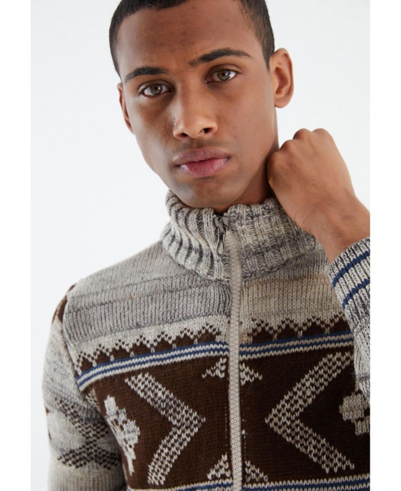 Men's Men s Knit Jacket with Zipper, Norwegian Pattern