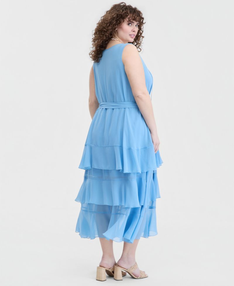 Trendy Plus Size Tiered Tie-Belt Maxi Dress