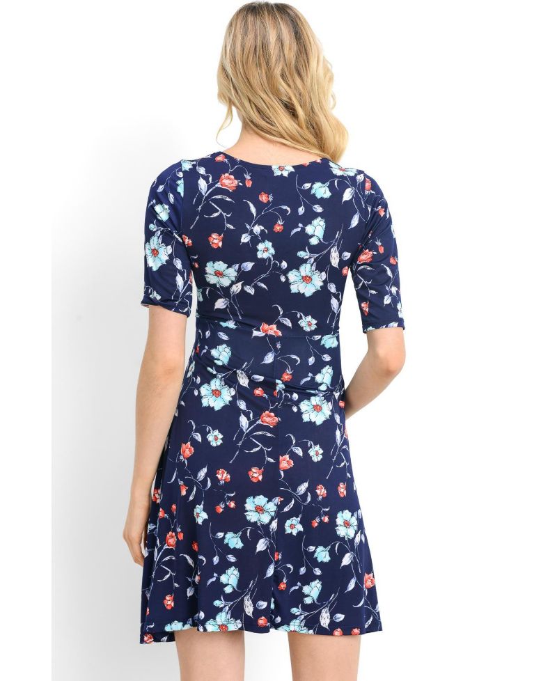 Women's Floral Short Sleeve Nursing Dress with Waist Tie
