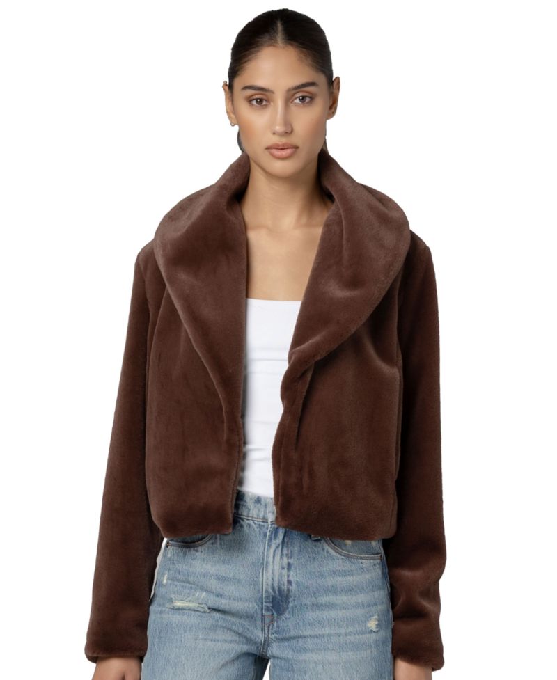 Women's Be My Guest Faux-Fur Shawl-Collar Cropped Jacket