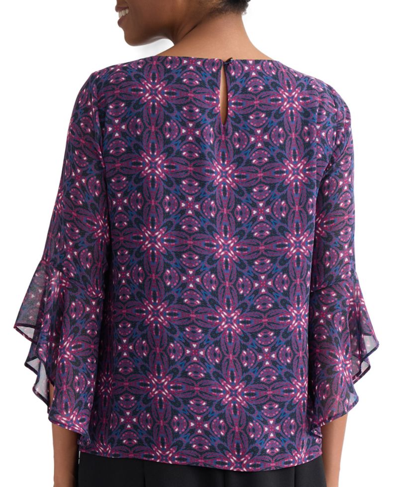 Women's Printed Boat-Neck Ruffle-Sleeve Blouse