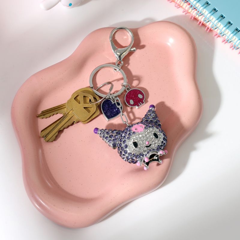 Sanrio Kuromi Crystal Keychain with Skull & Heart Charms