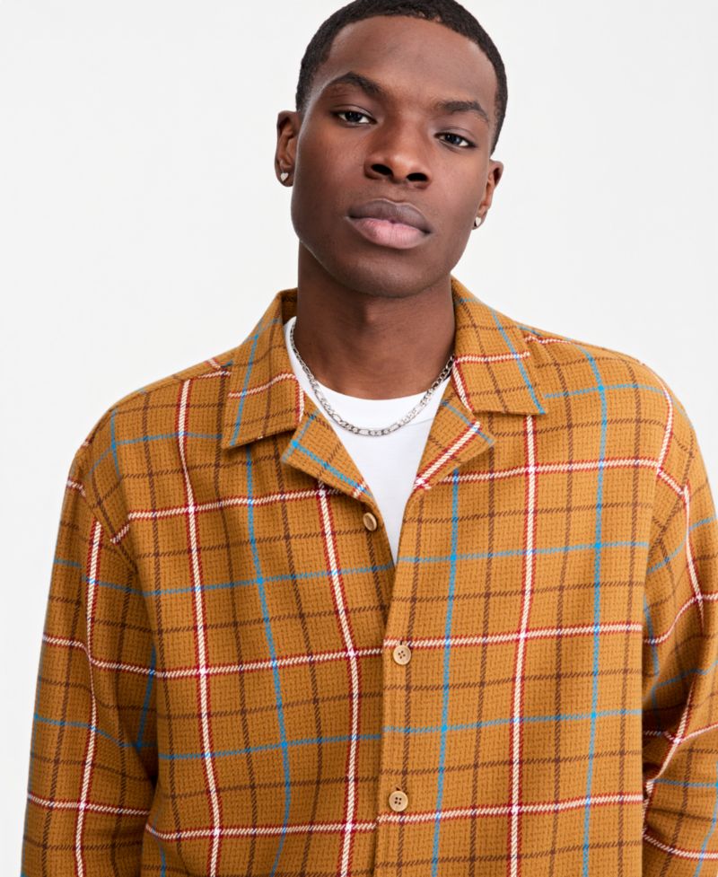 Men's Camp-Collar Plaid Shirt