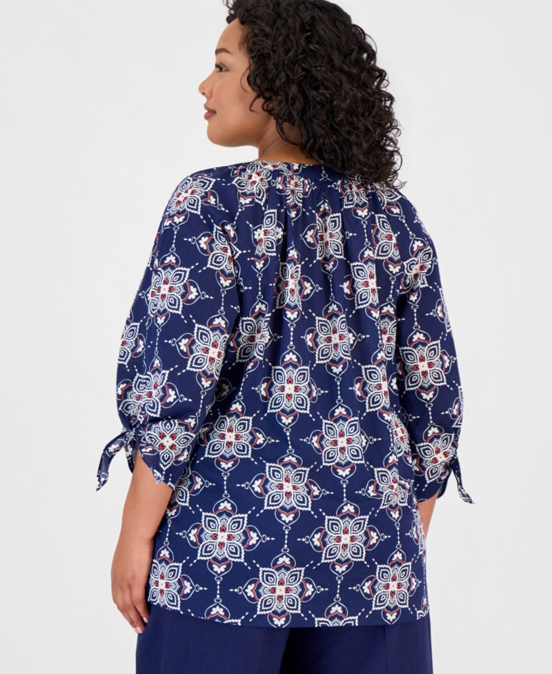 Plus Size Cotton Tie-Cuff Top