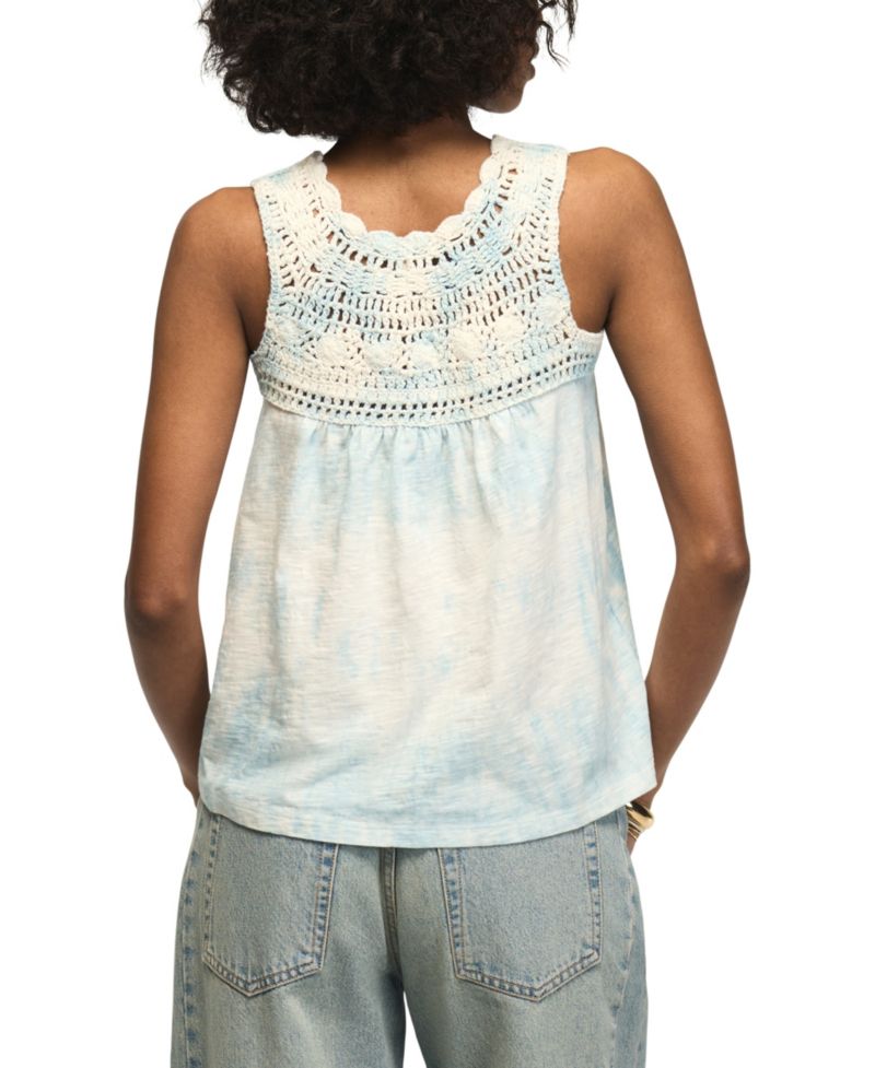 Women's Tie-Dye Crochet Scoop Neck Tank